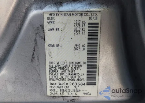 2018 Nissan Altima 2.5 Sv from USA, damaged, VIN 1N4AL3AP0JC263684